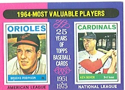 1975 Topps Mini Baseball Cards      202     Brooks Robinson/Ken Boyer MVP
